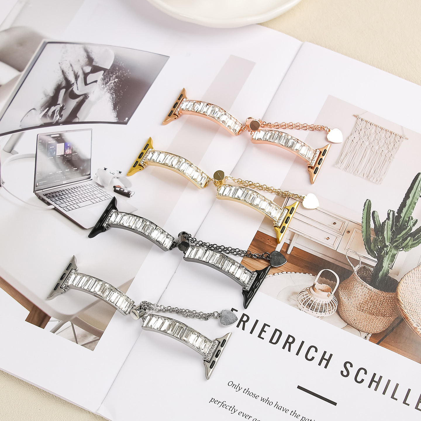 满钻手链S10适用表带iWatchs9苹果手表s87夏天透气SE女款金属41mm