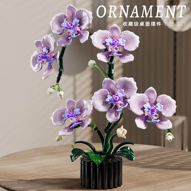 Belleza y nueva serie de orquídeas 13115 orquídeas mariposa ramo puzzle ensamblaje decoración de sala de estar bloques al por mayor transfronterizos