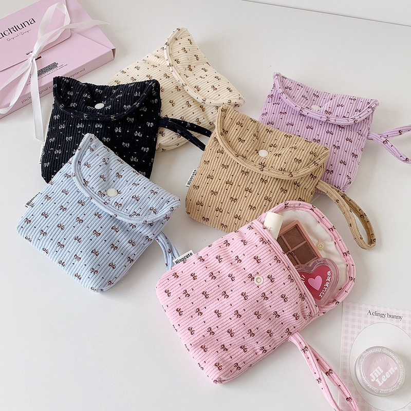 Hisocute Corduroy Bowknot Sanitary Napkin Storage Bag Large Capacity Student Menstrual Bag Portable Storage Pouch Hisocute Corduroy Bowknot Sanitary Napkin Storage Bag Large Capacity Student Menstrual Bag Portable Storage Pouch