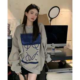 胖mm女装新款大码oversize美式复古拼接高街卫衣女宽松懒惰风上衣