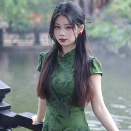 【丹青客】新中式提花改良旗袍女春气质复古短袖连衣裙