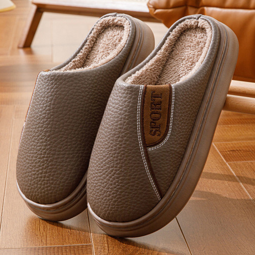 Winter new cotton slippers for men, extra-large size, furry, indoor non-slip, warm, thick sole with thick velvet for men
