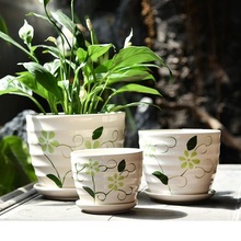 花盆陶瓷带托盘大号塑料特大号多肉花盆批发新款君子桌面