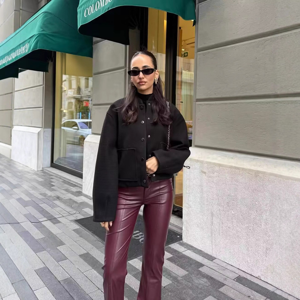 Foreign Trade 2024 Autumn New Women's Fashion Casual Versatile Stand Collar Single-Breasted Large Pocket Pilot Jacket Coat