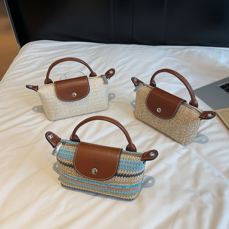 Sommerlicher Regenbogen Stroh Schultertasche Für Damen Handtasche_voghion.com