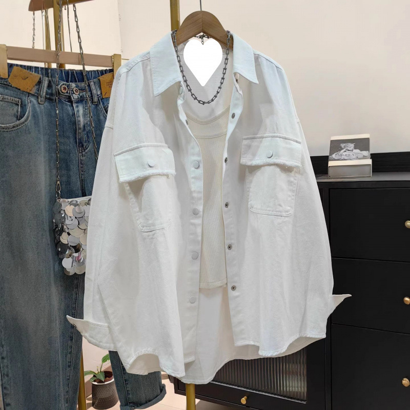 Purple Denim Work Jacket for Women, New Spring Style, Oversized Loose Shirt, Lazy Minimalist Casual Versatile Shirt Purple Denim Work Jacket for Women, New Spring Style, Oversized Loose Shirt, Lazy Minimalist Casual Versatile Shirt