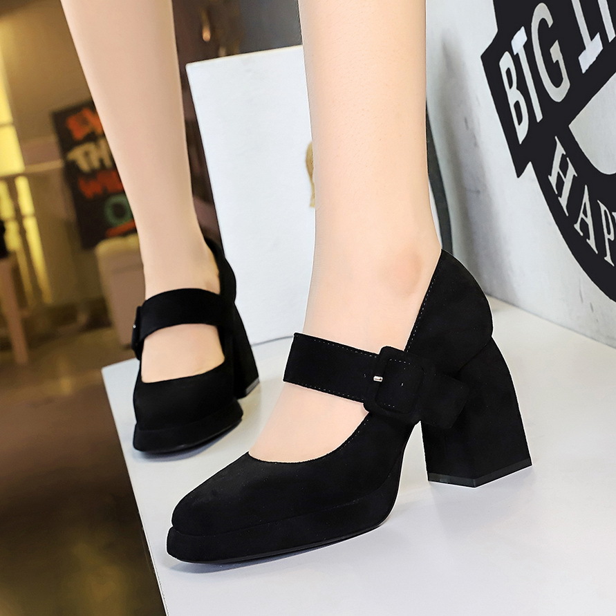 Women's Chunky Heel Platform Mary Jane Pumps With Buckle Strap_voghion.com