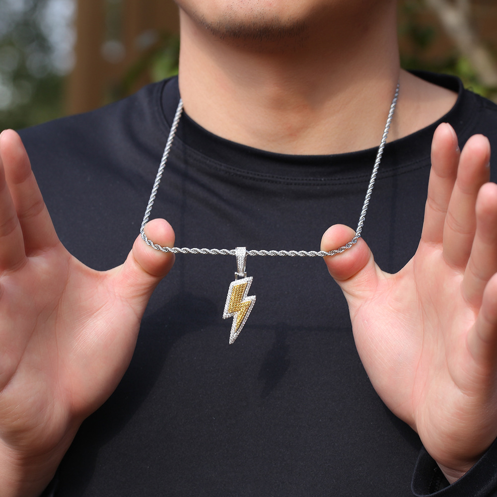 Hip-hop Lightning Stainless Steel Inlaid Zircon Pendant Necklace display picture 4