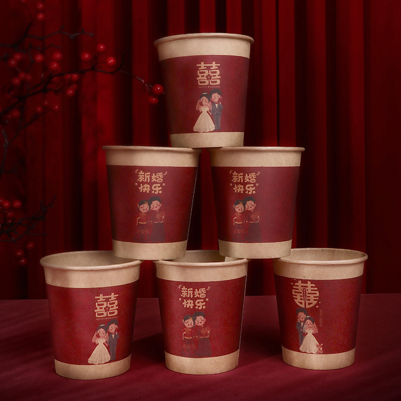 Gran por mayor artículos de boda tazas de papel de boda corraban de boda espesar tazas desechables un paquete de 50