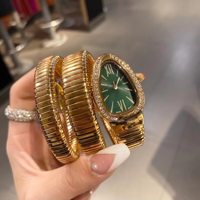 Cross-Border Creative Snake-Shaped Two-Ring Steel Band Fashion Watch Personalized Fashionable Full-Diamond Women's Quartz Watch Manufacturer Wholesale