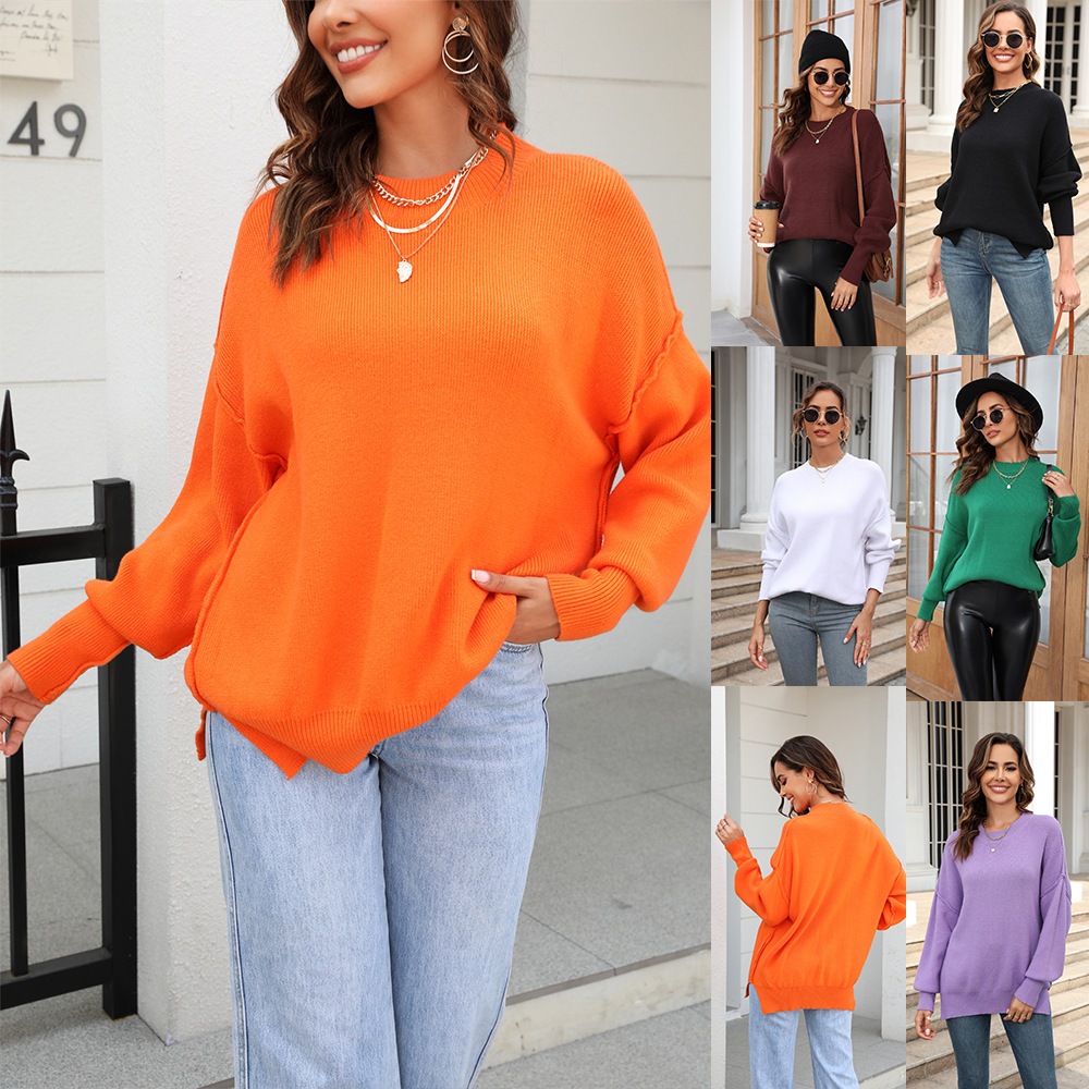 Suéter de Punto Holgado Informal de Talla Grande para Mujer, Color Sólido, Cuello Redondo, Primavera 2025, Nuevo en Amazon
