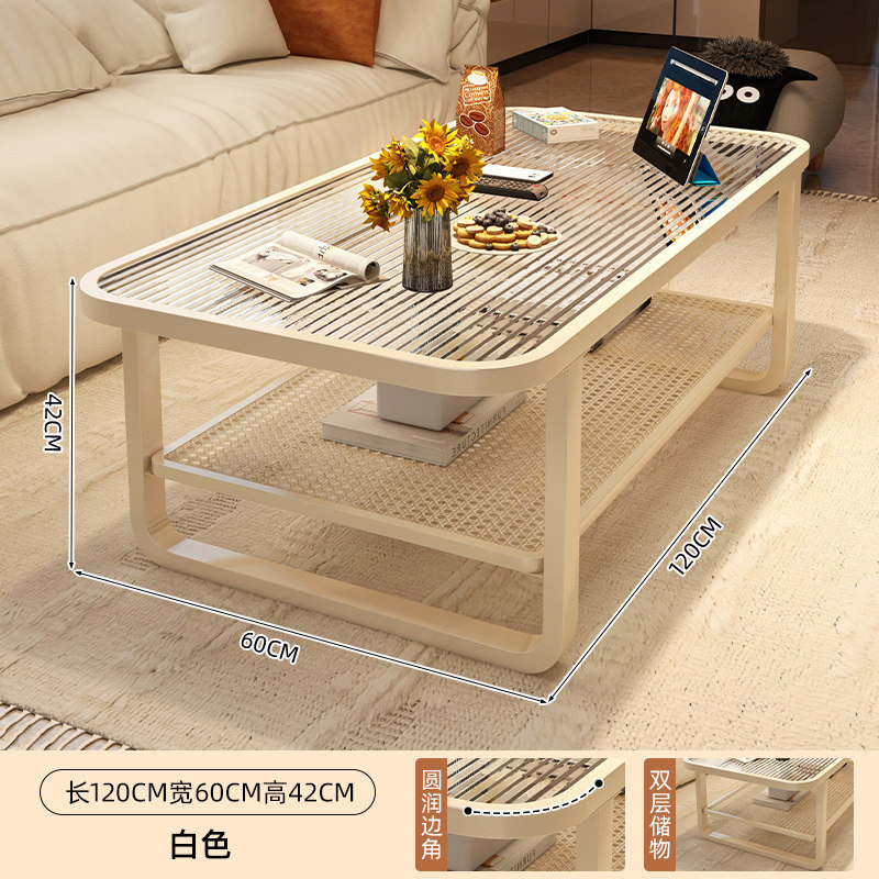 Mesa de té sala de estar doméstica 2025 nueva pequeña mesa móvil creativa de vidrio templado crema mesa de té de viento