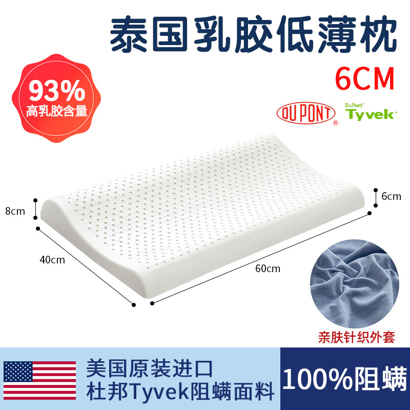 6cm 낮은 베개 - 업그레이드된 진드기 방지 원단 - 무료 (A형 원단) 피부 친화적인 니트 블루 베개 커버