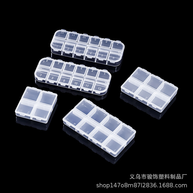 4-Compartment, 6-Compartment, 8-Compartment, 12-Compartment Packaging Box for Nail Art Diamond Sequins Storage Jewelry Clips Portable Long Plastic Box