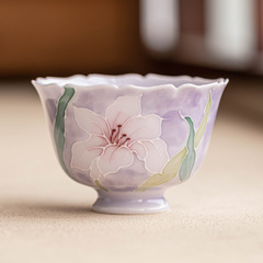 手绘堆雕紫百合小茶杯陶瓷品茗杯主人杯高档个人专用茶盏功夫茶具
