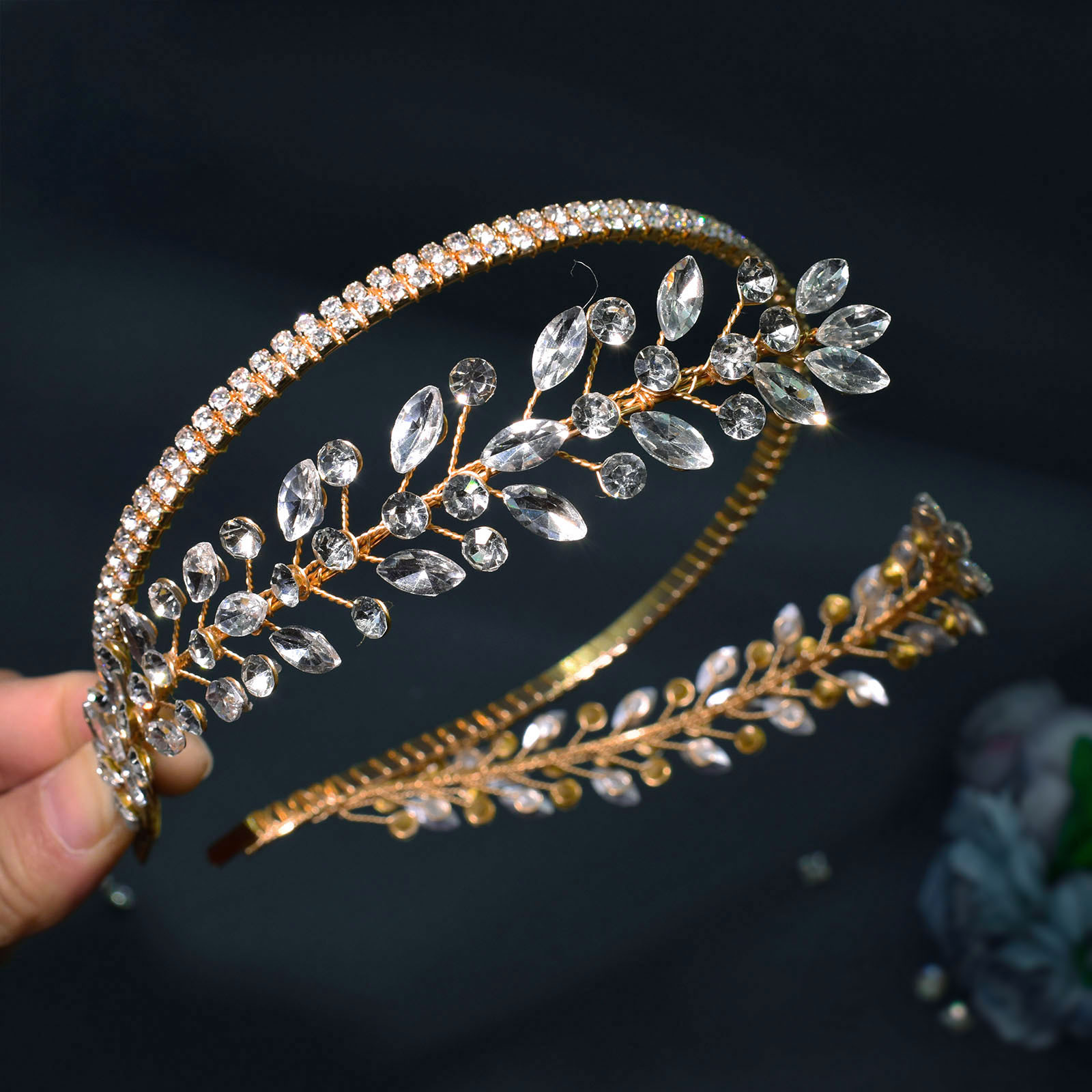 150g Weight Hair Band, Party Headpieces Hair Accessories Type 1 Piece Quantity Holiday, Wedding, Banquet Occasion Rhinestone Material Leaf Pattern Women's Gender Handmade Design Original Design Style Women's Original Design Leaf Rhinestone Handmade Hair Band Party Headpieces 10