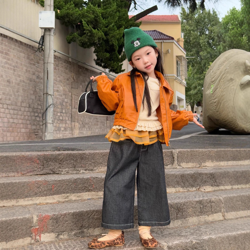 Girls' Jackets, Kidsren's Leather Jackets, Casual Autum New High-Value Jackets, Stylish Korean Style Baby Girls, Small and Medium-Sized Kidsren