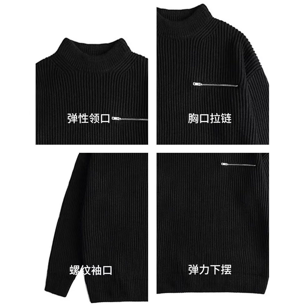Diseño de cremallera de cuello redondo camiseta de punto suéter hombre viejo estilo de negocios estilo de invierno otoño suéter fábrica transfronteriza mayorista image 4