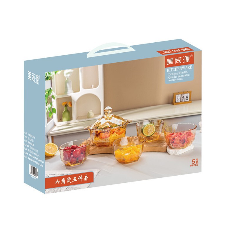 Meishangyuan Hexagonal Pot Five-Piece Set Hy-Ljb/L5 Creative Glass Tableware Set Exquisite Business Event Promotion Meishangyuan Hexagonal Pot Five-Piece Set Hy-Ljb/L5 Creative Glass Tableware Set Exquisite Business Event Promotion