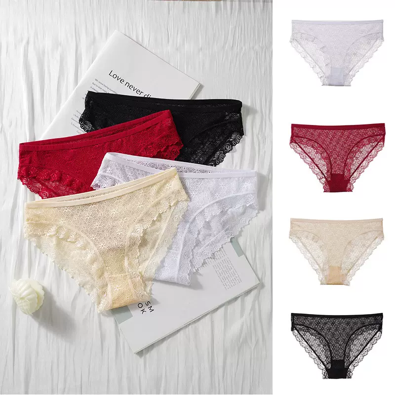 定制跨境外贸女内裤衩法式纯色透气蕾丝女士三角裤亚马逊纯棉裆