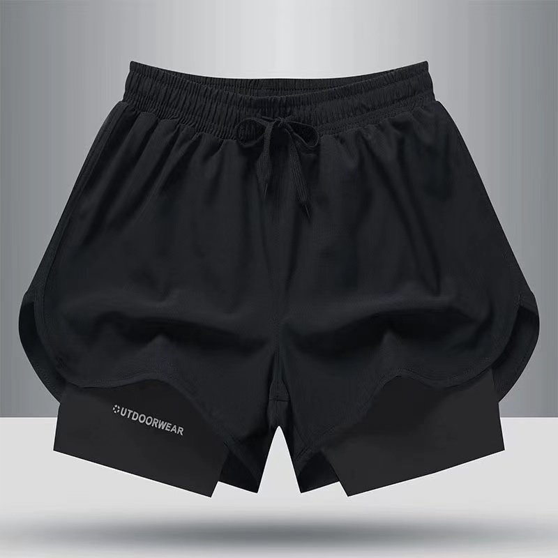 Running Shorts Sports Fitness Three-Quarter Pants Ice Silk Quick-Dry Lining 2026 New Summer Two-In-One Training Pants