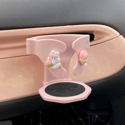 Car Cup Holder Mount for Air Vent, Dedicated Expansion Tray for Storage, Female-Friendly Interior Decoration (Car cup holder/beverage holder) - tulip-rabbit-water-cup-holder-pink