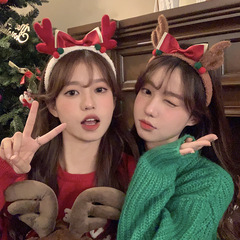 聖誕節鹿角發箍氛圍頭箍蝴蝶結可愛簡約女款百搭髮飾歐美節日頭飾