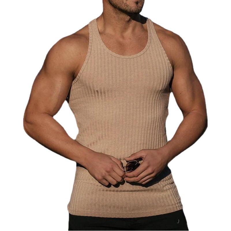 Yuhong Cross-Border Foreign Trade Summer Knitted Vertical Striped Fitness Sports Casual Slim-Fit Men's Tank Top Men's Tank Top