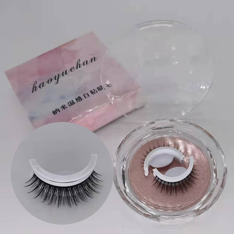 Pestañas postizas autoadhesivas cálidas un par de pestañas caja de cristal tira adhesiva doble sin pegamento pestañas postizas tridimensionales