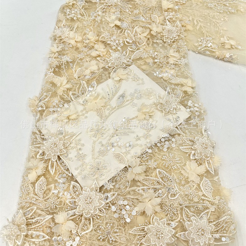 Tejido bordado de moda romántico vestido de boda tela de moda Gaoding tela bordada de doble decal hecha a mano