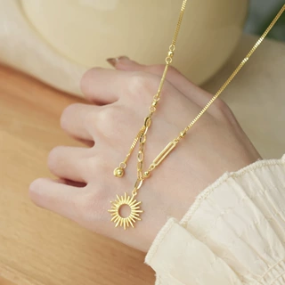 高级感小太阳有球必应流苏项链女不规则时尚沙金太阳花锁骨链批发