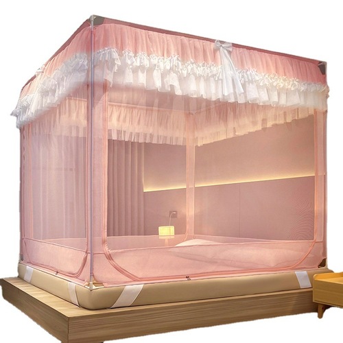 Full Surround Protective Anti-Mosquito Bed Canopy with Thickened and Encrypted Seating Bed Court Style Princess Wind Three-Door Zipper Model Washable Mosquito Net