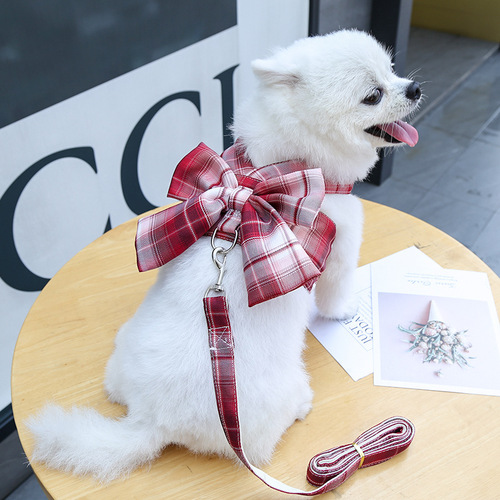 Pet Dog Cat JK Grid Backless Harness Lead Teddy Clothes Bichon Skirt Chest Harness Dog Leash Supplies