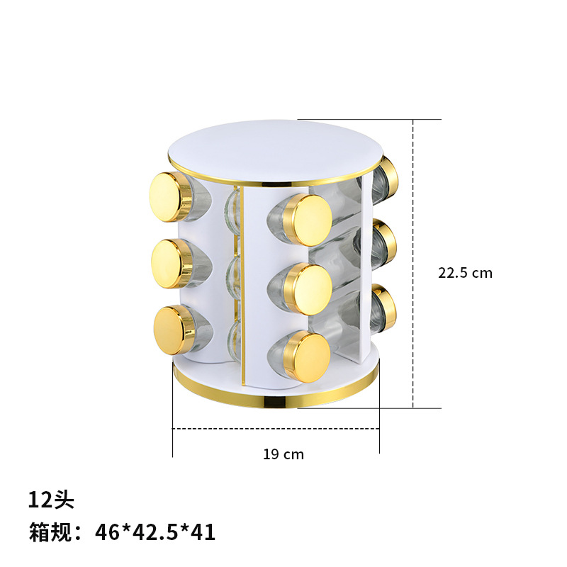 Transfronterizos redondos estantes de condimento de oro para artículos de cocina domésticos botellas de condimento de especias de acero inoxidable bronce fondo blanco
