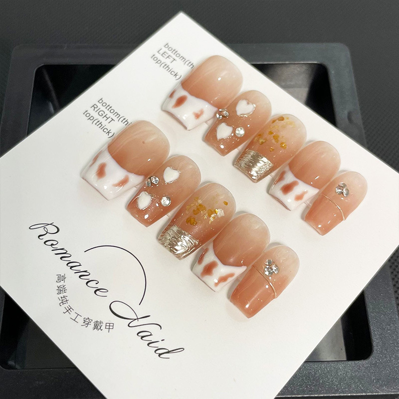 Nuevo trapezoidal desgaste uñas pequeño fresco francés parche de uñas hecho a mano pieza de uñas