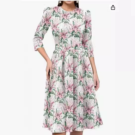 Новое европейское и американское женское цветочное ретро платье элегантная средняя длинная вечернее платье с 7 рукавами с принтом 30 цветов