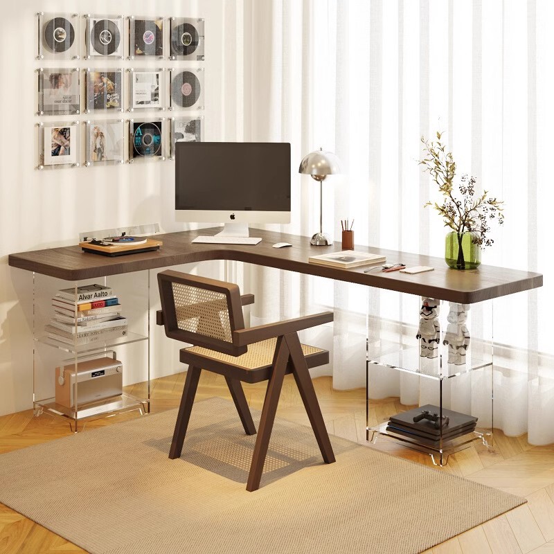 Acrylic Suspended Corner Desk L-Shaped Computer Desk Study Semi-Enclosed Desk Storage Computer Desk