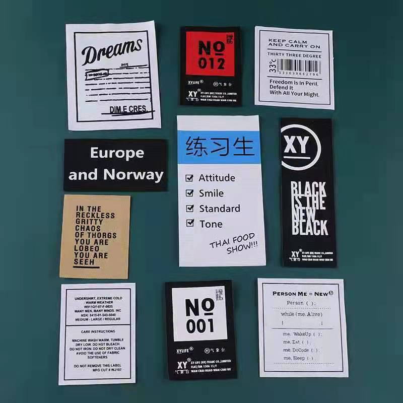 New fashion large size offset printing fabric labels for clothing boxes and bags, patch labels, clothing accessories, washable printed fabric tags