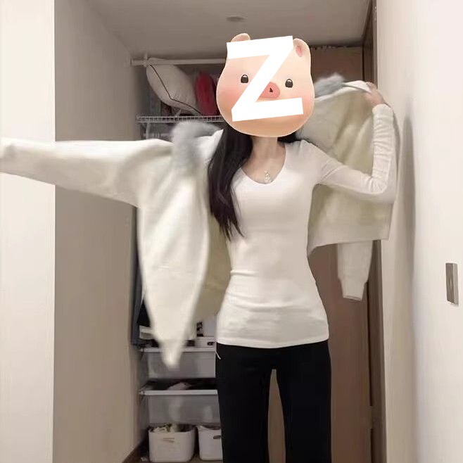 白色v领长袖t恤女秋冬基础款内搭修身打底衫春季百搭上衣学生潮流|undefined
