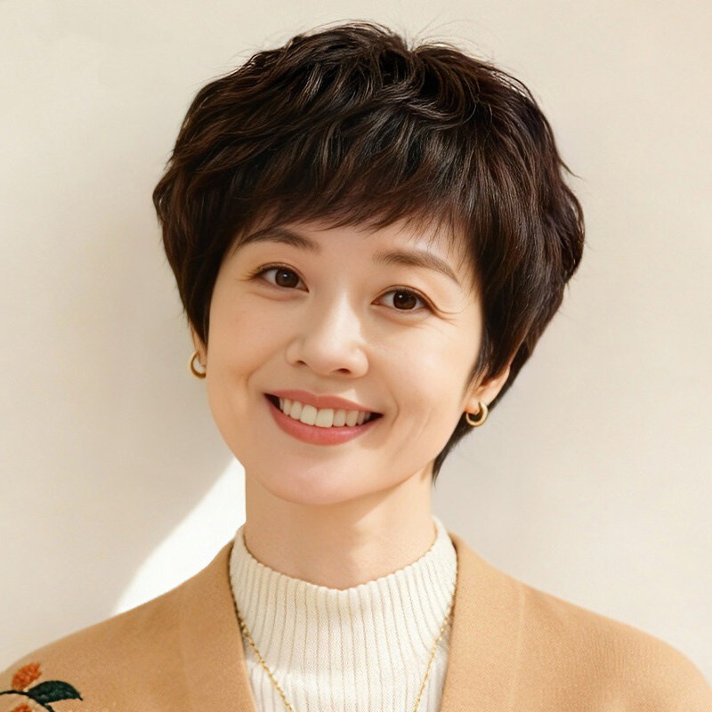 Wig for middle-aged and elderly mothers, full head wig for women, made of real human hair, natural short curly hair wig Wig for middle-aged and elderly mothers, full head wig for women, made of real human hair, natural short curly hair wig