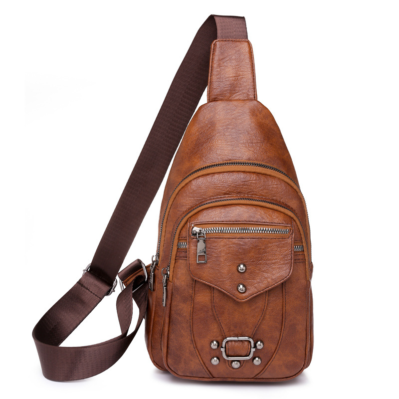 Bolsa de pecho de las mujeres Nueva PU de cuero suave con textura bolsa de mensajero transfronteriza de gran capacidad simple retro bolsa de hombro bolsa de viaje
