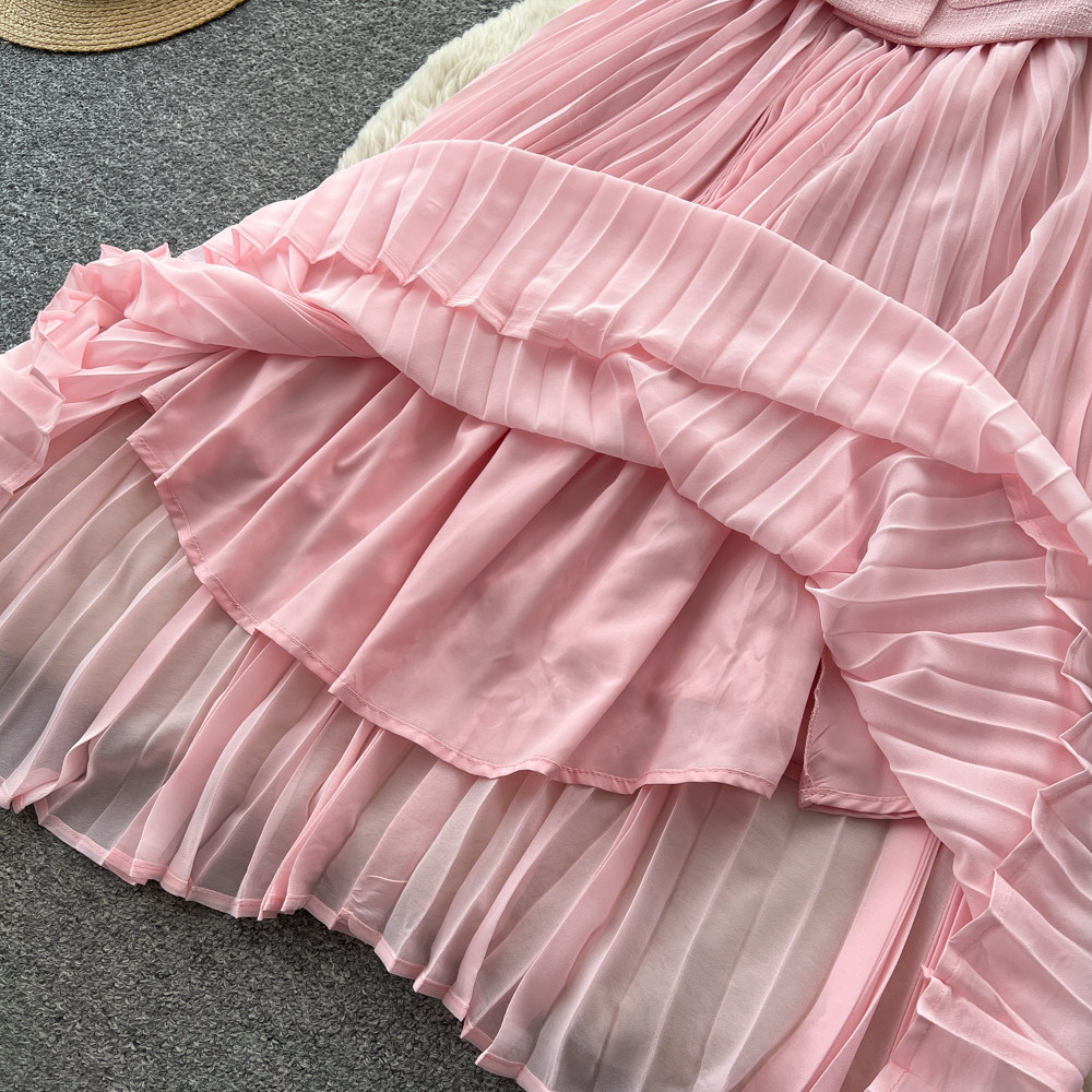Inspired Pink A-Line Dress Short Sleeved High Waisted Fitted Long Skirt Luxurious Feel Women's Clothing_ecoleips.com
