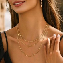 亚马逊新款时尚简约潮流风链条式三层叠戴项链女简约个性小众饰品