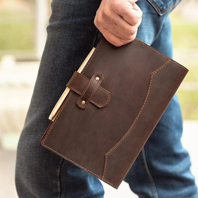 Retro Leather Notebook Cover B5 Handmade Leather Notepad Loose-Leaf Planner Business Office Leather Case