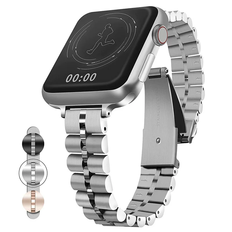 Подходит для Apple Watch 6, ремешок из нержавеющей стали, iWatch SE, малый полукруглый трёхзвенный