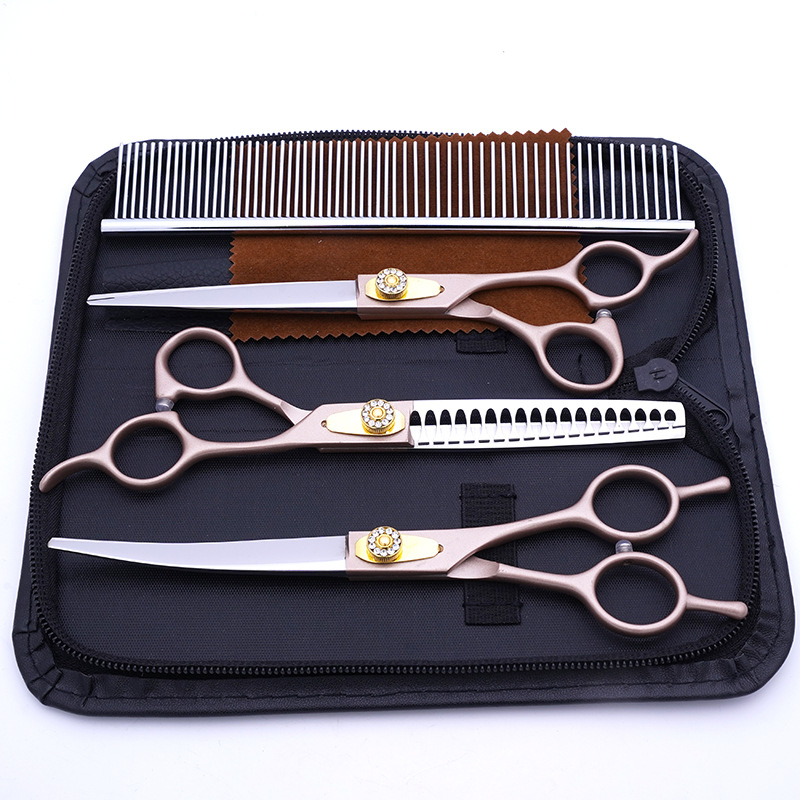 Directo de fábrica de 7 pulgadas de acero inoxidable de alta gama tijeras para mascotas profesional mascota belleza tijeras de corte de pelo tijeras de adelgazamiento del perro