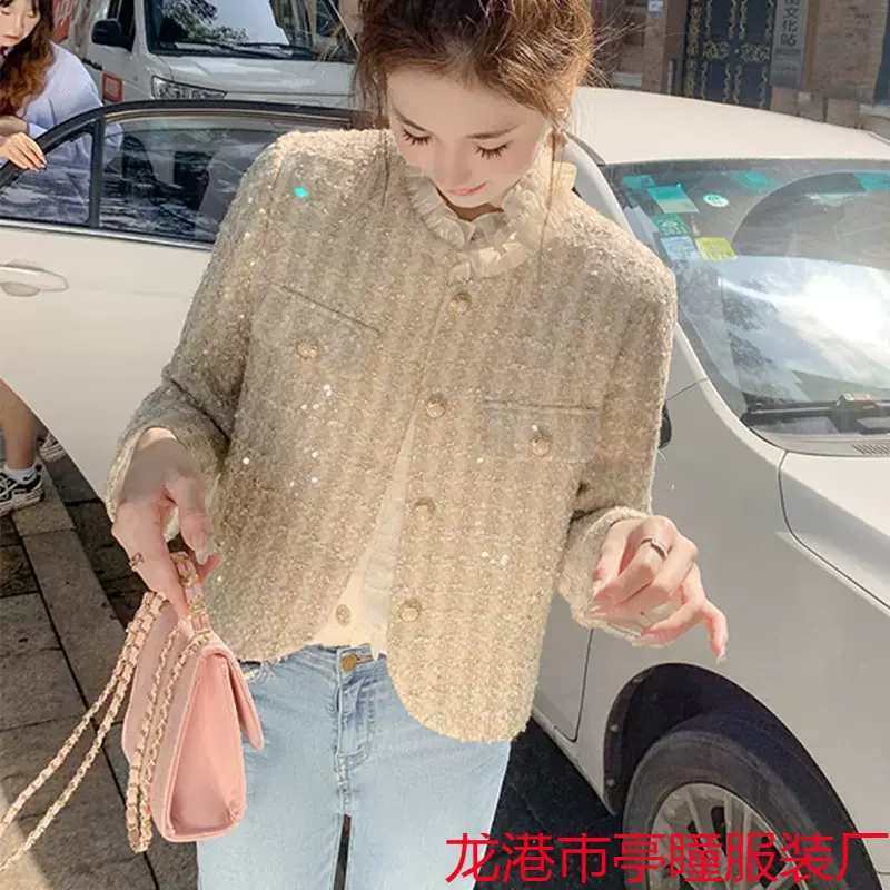 时尚气质小香风上衣女蕾丝拼接外套春季新款宽松显瘦百搭圆领开衫