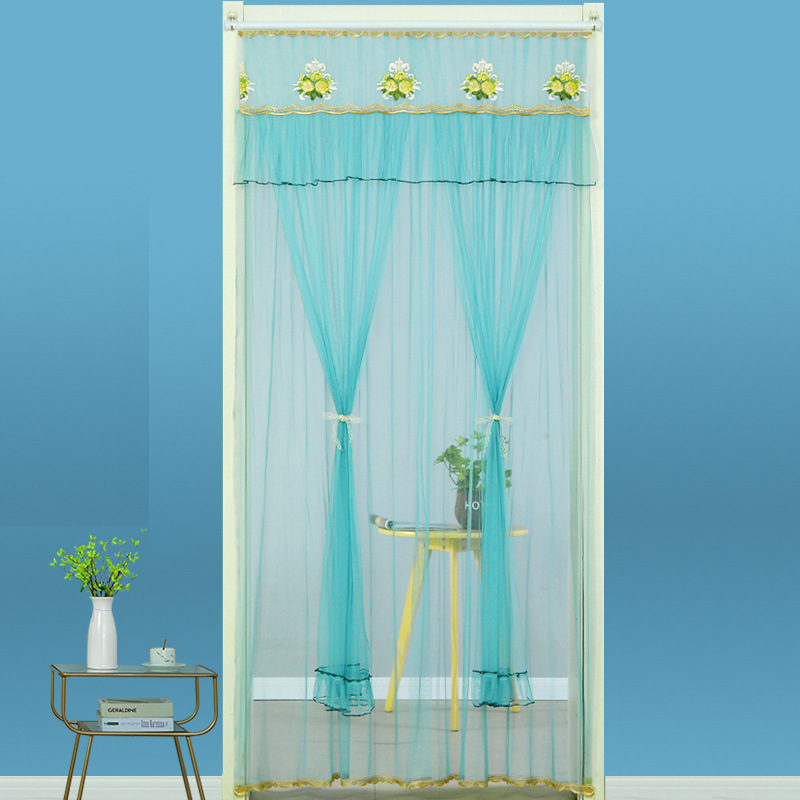 Factory Direct Sales Double-Layer Double-Gauze Double-Door Curtain Anti-Mosquito Door Curtain Curtain Gauze Curtain Bedroom Door Curtain Lace Embroidery