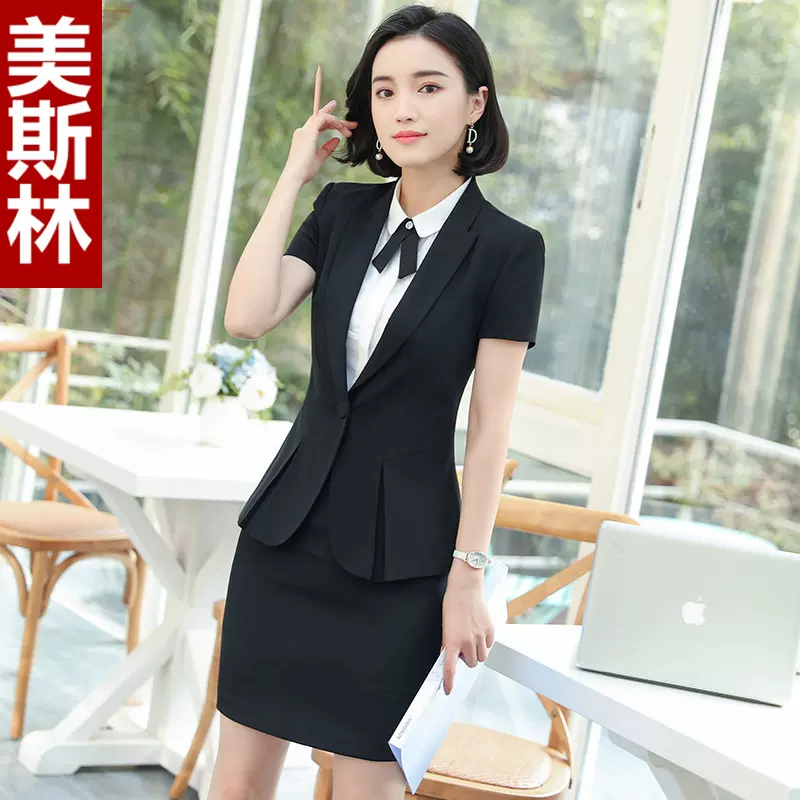 新款夏季前台经理西装外套女职业短袖裙裤酒店工作服西服套装批发