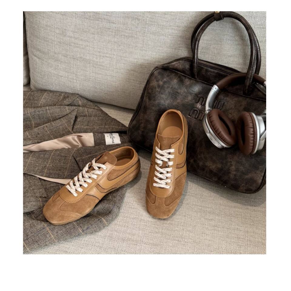 Giày sneaker nữ da thật cổ thấp dáng cổ điển buộc dây phối màu — Bạc, màu nâu, màu xanh lá cây, màu đỏ chi tiết 39